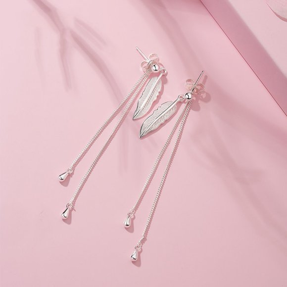 Jewelry - *NEW 925 Sterling Silver Leaf Tassel Drop Earrings